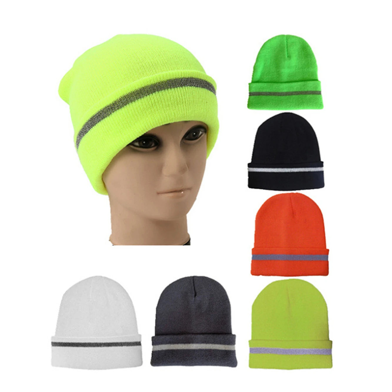 Reflective Hat Gear: Bright Color Beanie Winter Safety Night Running Warm, Knitted Hat Cuff Hat, Neon Colours / Rungear