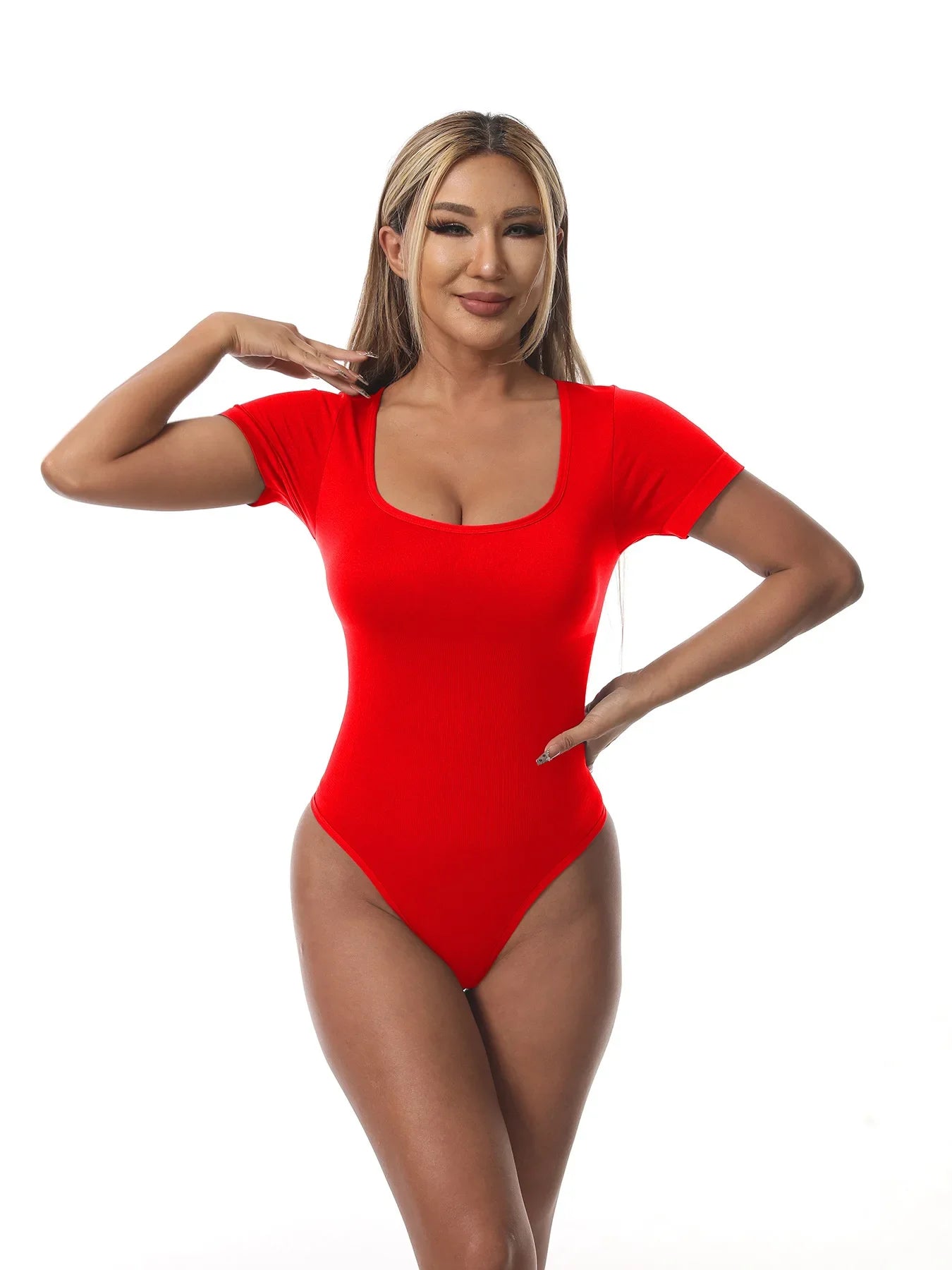 Women Casual Apparel: Plus Size, Seamless, Square Neck, High Elastic, Solid Ribbed Jumpsuit Top / Rungear