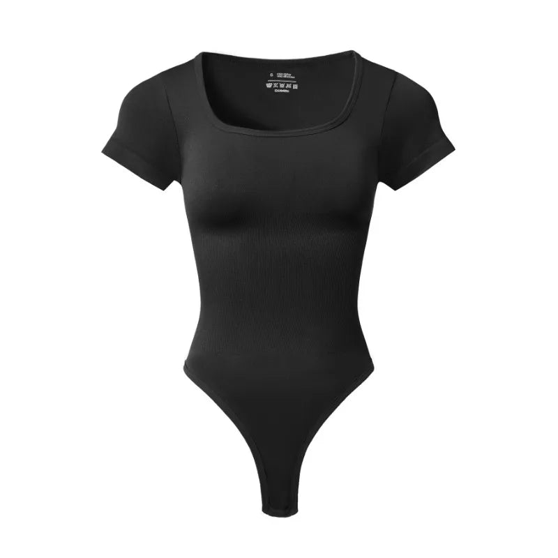 Women Casual Apparel: Plus Size, Seamless, Square Neck, High Elastic, Solid Ribbed Jumpsuit Top / Rungear