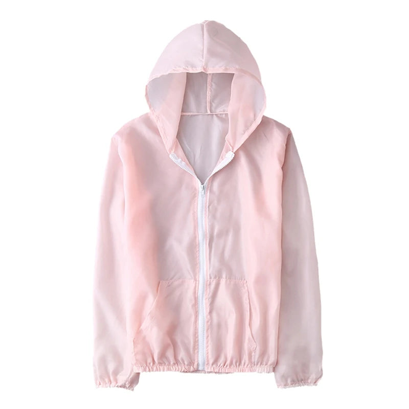 Women's Sun Protection Windbreaker – Lightweight, Hooded, Full-Zip | Outdoor Sports & Casual | S–M