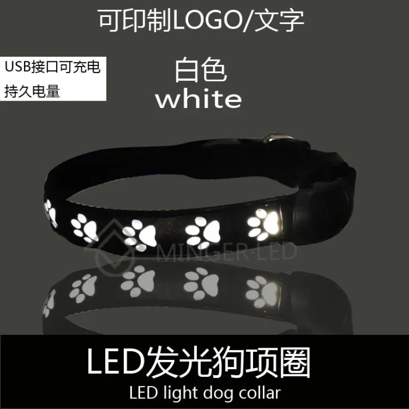 Reflective LED Paw Print Dog Collar | Breakaway Safety Nylon Collar for Night Walking