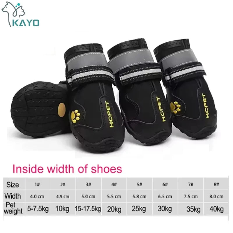 Dog Boots 4-Pack | Waterproof & Breathable, Anti-Slip Rubber Sole, Reflective Velcro Straps | Sizes 1–8 | RUNGEAR
