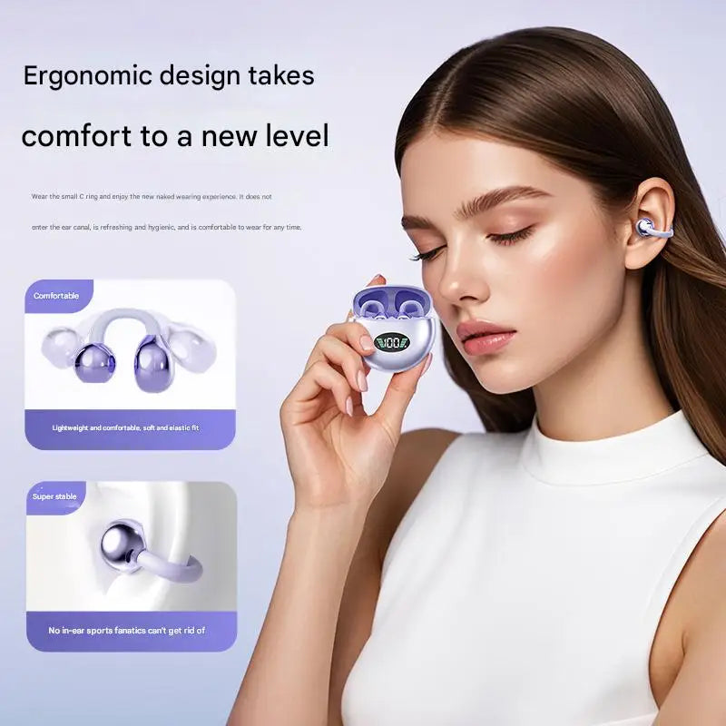 Running Earbud Accessories: Wireless, Comfortable, Bluetooth, Bone Conduction, Clip-on-Ear Earbuds 5.4 Comfortable with Digital Display / Rungear