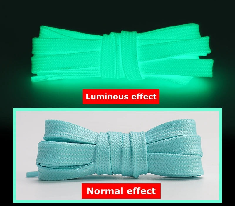 Luminous Glow-in-the-Dark Shoelaces – 6 Colours, Flat Design for Party, Night Running & Casual Wear
