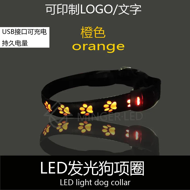 Reflective LED Paw Print Dog Collar | Breakaway Safety Nylon Collar for Night Walking