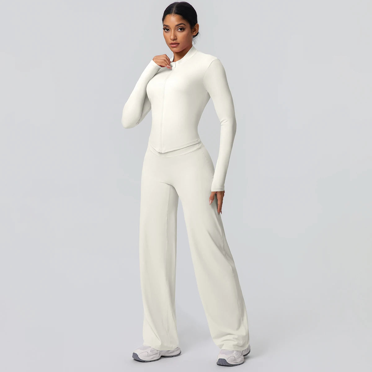 Women's Quick Dry Apparel: 2PC Long Sleeve, High Waisted, Wide Leg, Sports Fitness Clothing Set / Rungear