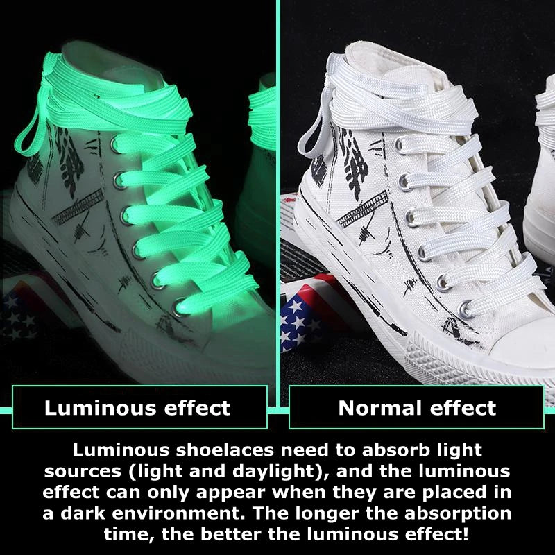 Luminous Glow-in-the-Dark Shoelaces – 6 Colours, Flat Design for Party, Night Running & Casual Wear