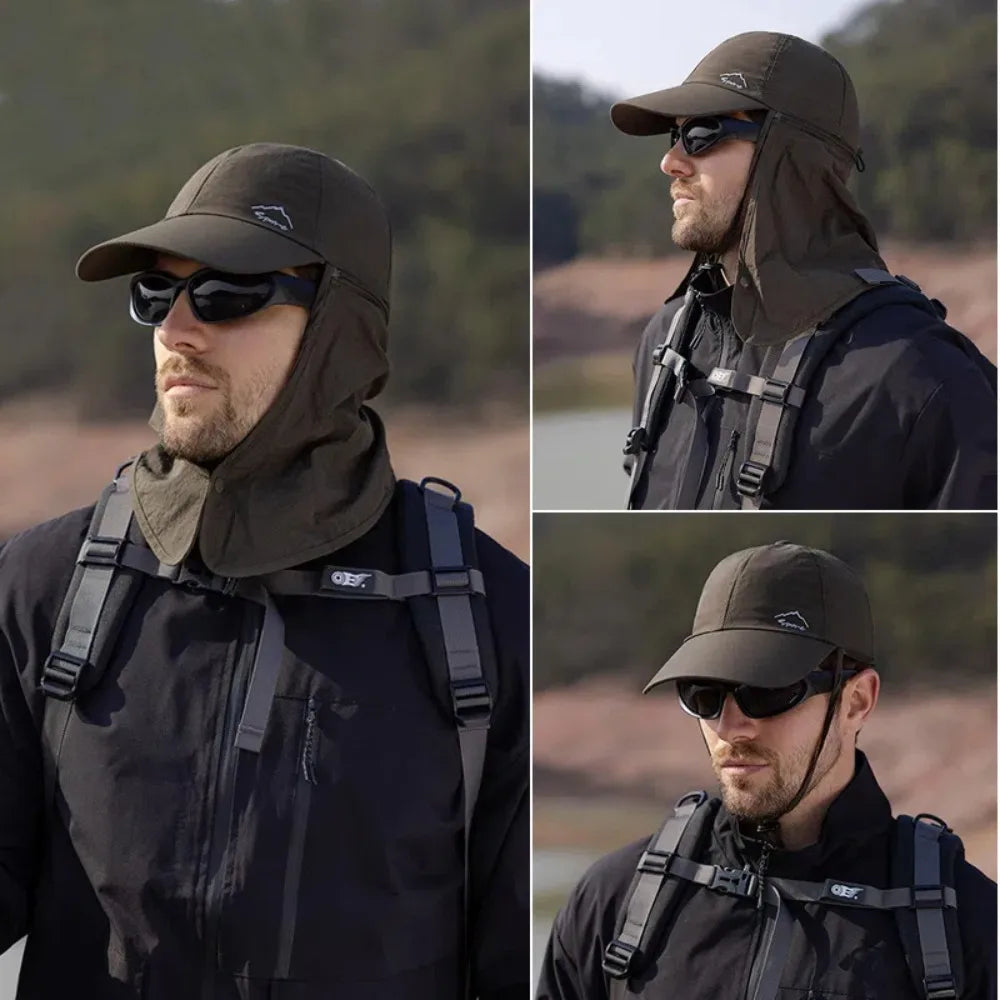 Unisex Breathable Detachable Mask Wide Brimmed Bucket Sunhat For All Outdoor Sports