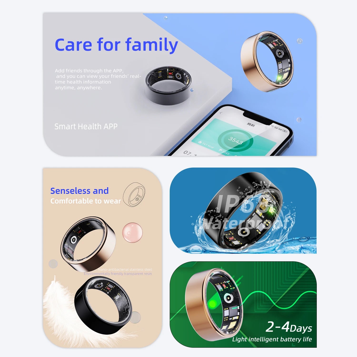 NEW Unisex Xiaomi Mulitifunctional Waterproof Smart Ring with Health Monitor, Sleep Monitor
