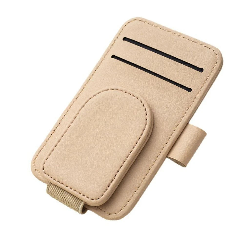 PU Leather Car Sun Visor Organiser – Sunglasses Holder, Card & Ticket Slots, Clip-On | Car Accessories | Beige, Red, Black & Brown