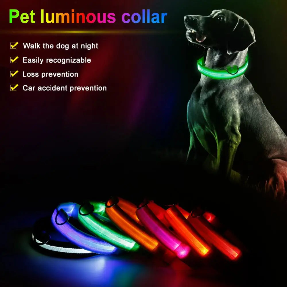 LED Glowing Dog Collar Adjustable Flashing Rechargea Luminous Collar Night Anti-Lost Dog Light HarnessFor Small Dog Pet Products