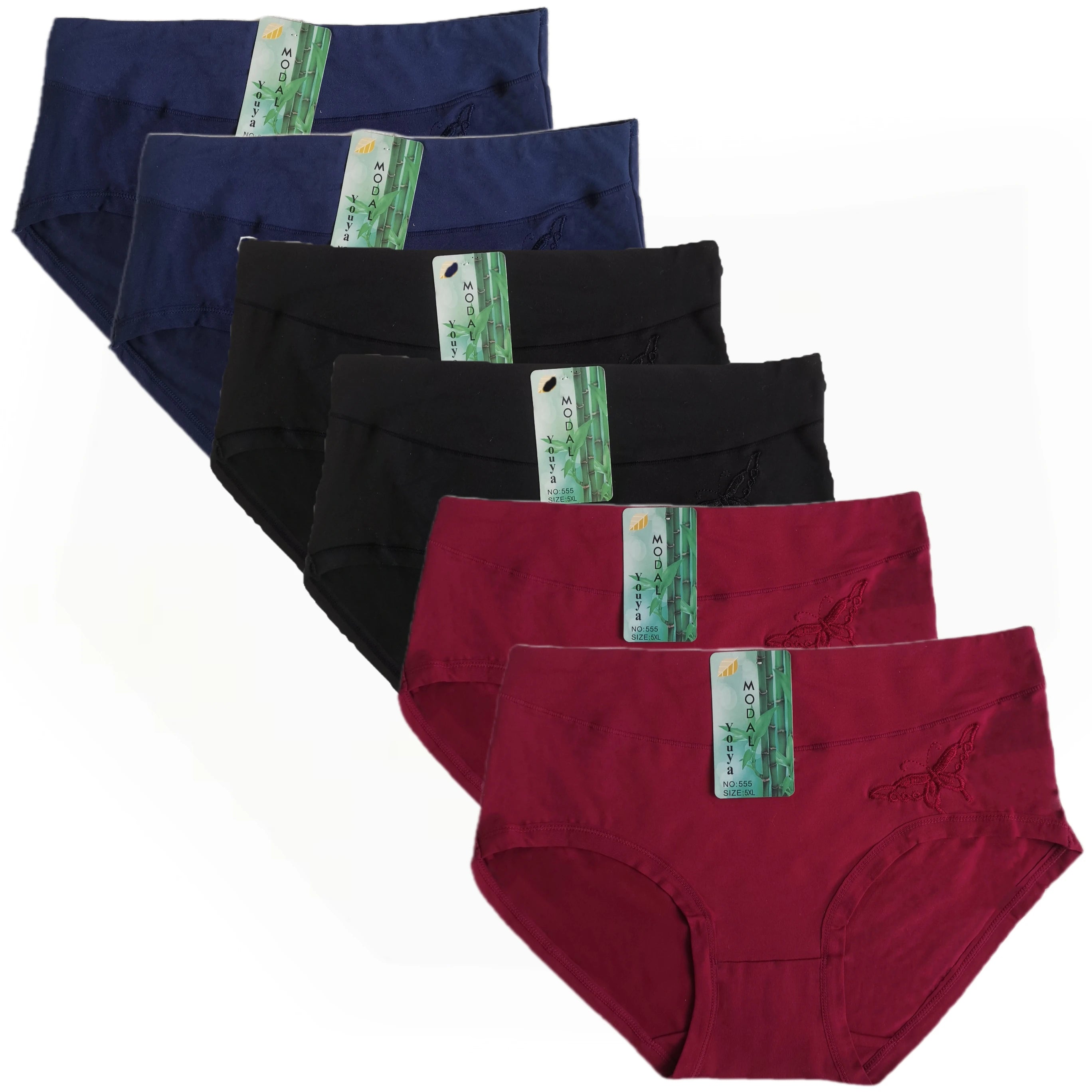 Soft Bamboo Breathable Embroidered Mid-Waist Women's Plus Sized Underwear Briefs