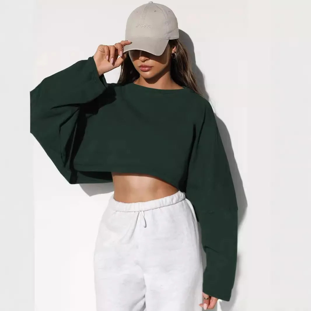 Sexy Cropped Hoodie T Shirt Long Sleeve Knit Top Women Spring Summer Casual Pullover Tee Blouse