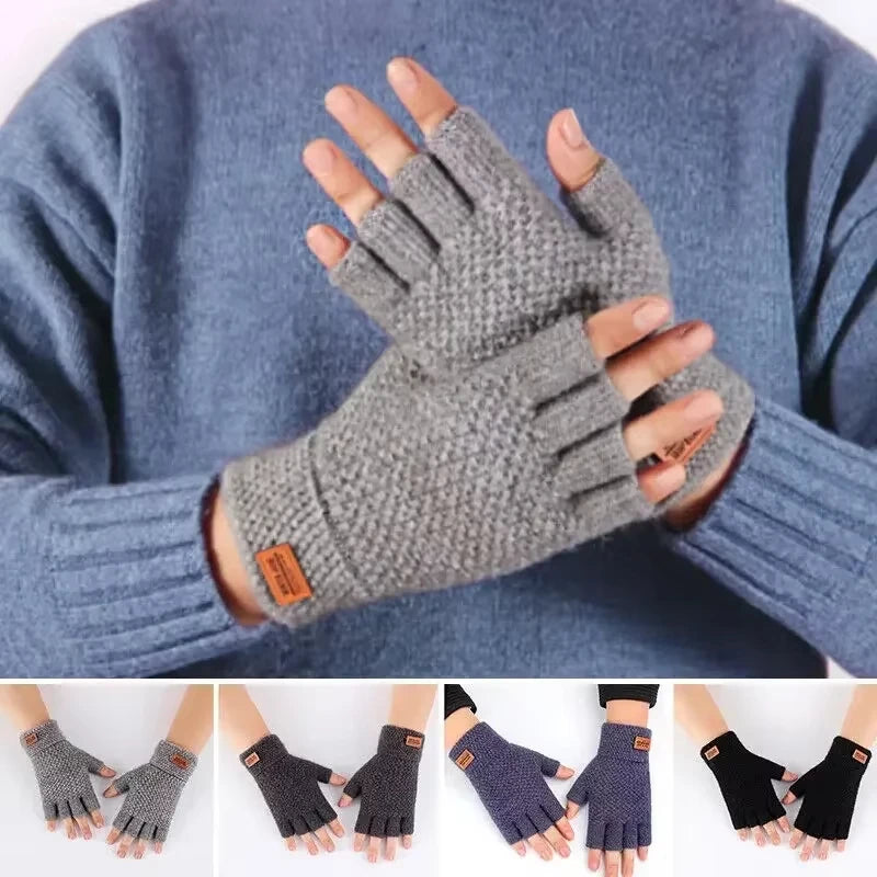 Winter Men's gloves: Warm, Thick Wool, Half Finger Fingerless Gloves / Rungear