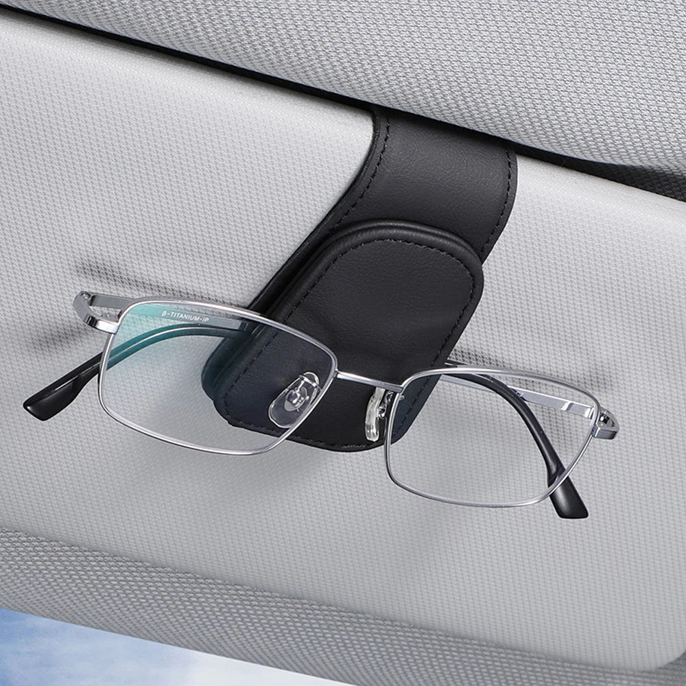Magnetic Leather Sunglasses Clip for Car Sun Visor – Universal Fit, Compact, Secure Hold | Car Accessories | Black