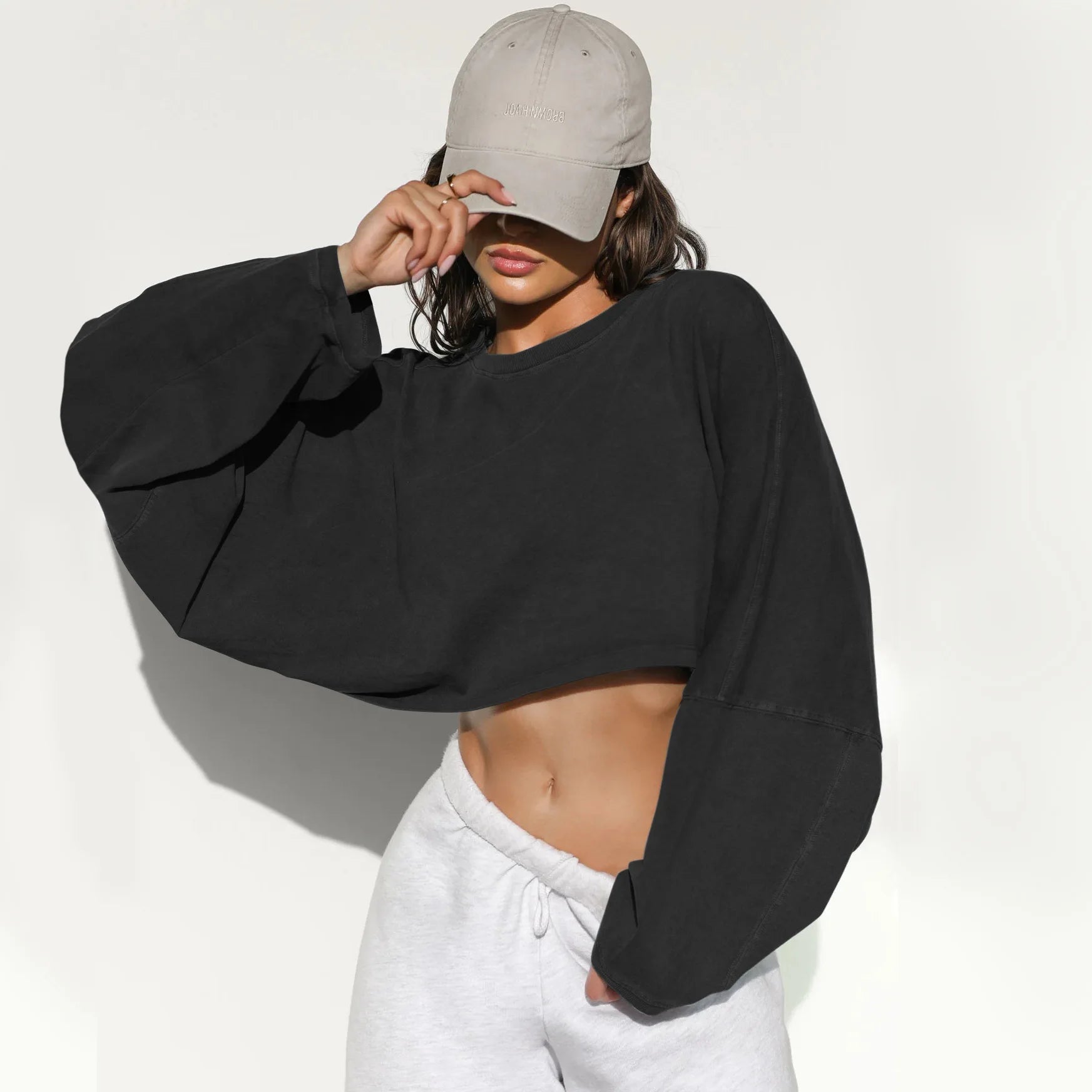 Sexy Cropped Hoodie T Shirt Long Sleeve Knit Top Women Spring Summer Casual Pullover Tee Blouse