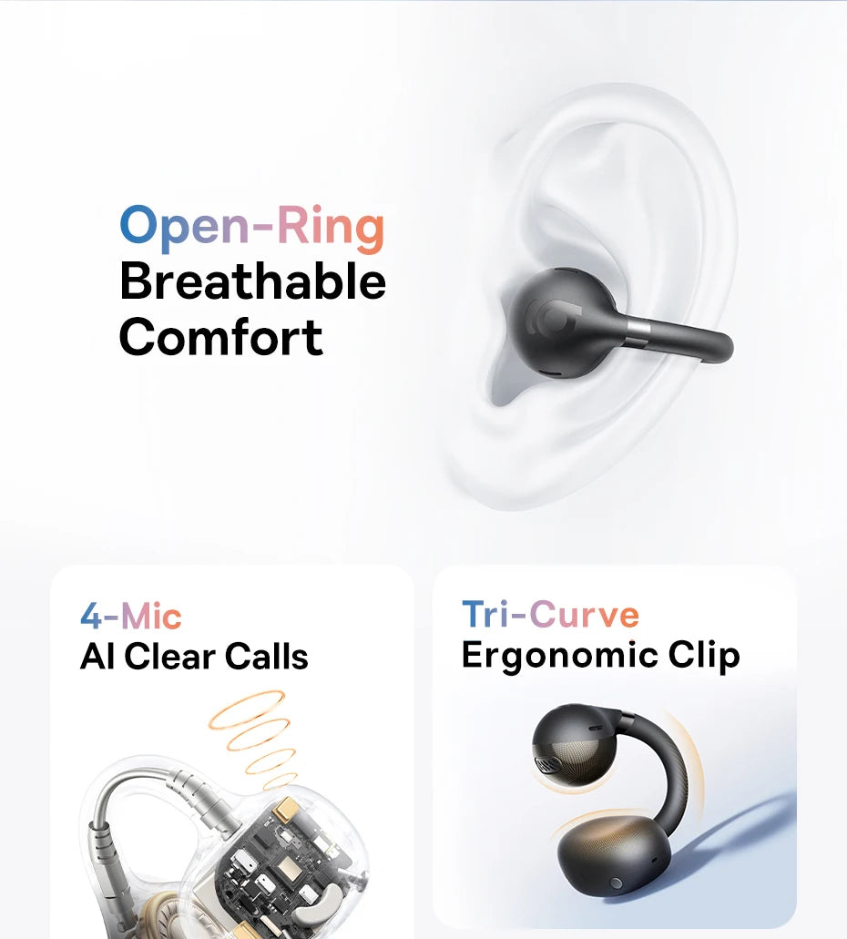 Running Tech Gear: Baseus BC1 Ear Clip Earbuds, Open Ear Wireless Earphones, Bluetooth 6.0 Clip On, 4-Mic Super Bass IP55 / Rungear