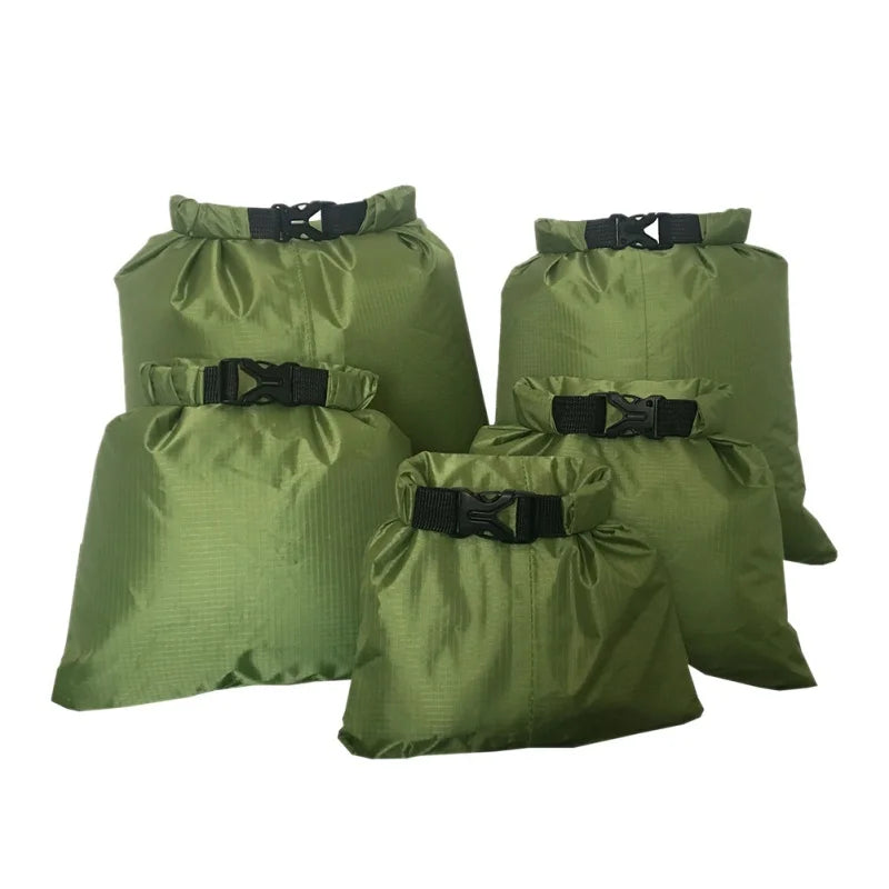5-Pack Waterproof Dry Bag Set | Graduated Sizes, Roll-Top Buckle Closure, Lightweight Nylon | RUNGEAR