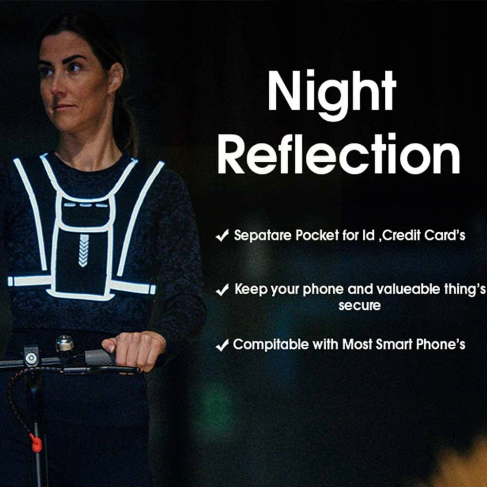 Reflective Night Running Vest with Phone Holder & Water Bottle Holder – Lightweight Safety Vest for Running, Hiking & Training | RUNGEAR