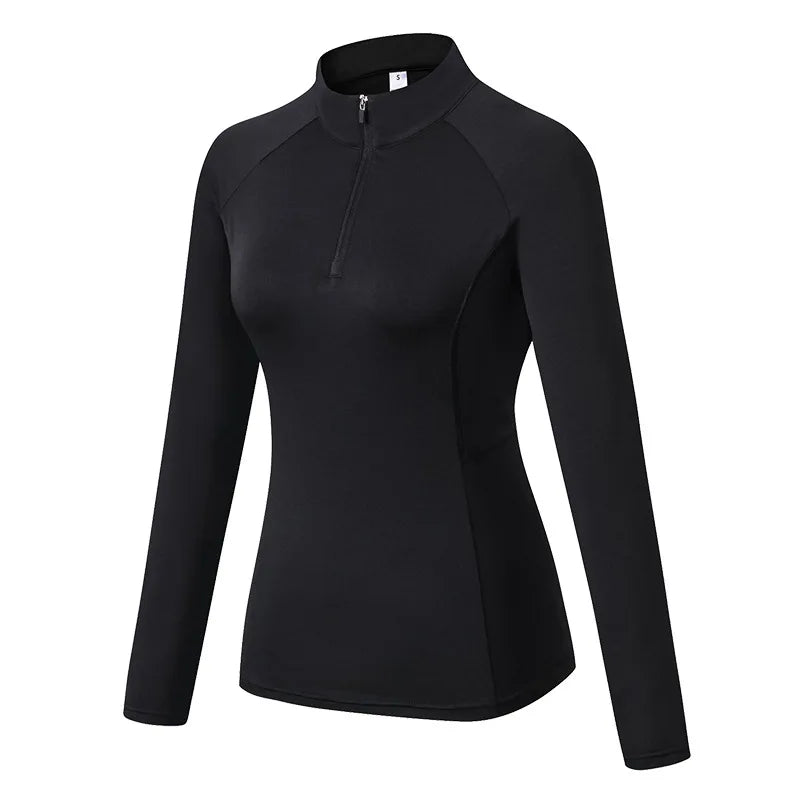 Women's Quarter-Zip Long Sleeve Athletic Top – High-Elastic, Compression Fit | Running, Yoga & Training | S–XXL