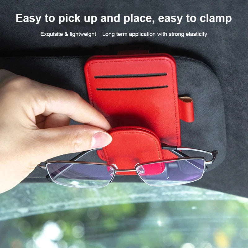 PU Leather Car Sun Visor Organiser – Sunglasses Holder, Card & Ticket Slots, Clip-On | Car Accessories | Beige, Red, Black & Brown