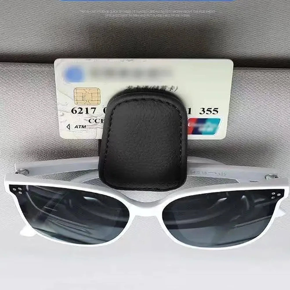 Magnetic Leather Sunglasses Clip for Car Sun Visor – Universal Fit, Compact, Secure Hold | Car Accessories | Black