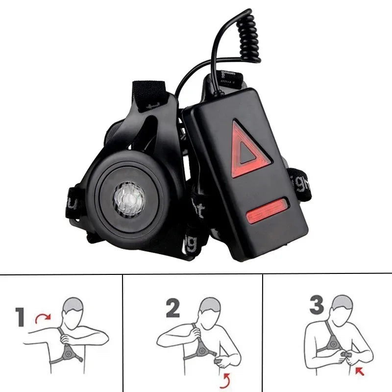 USB Rechargeable LED Chest Strap Light – Portable Night Running Safety Lamp | Battery Included | RUNGEAR