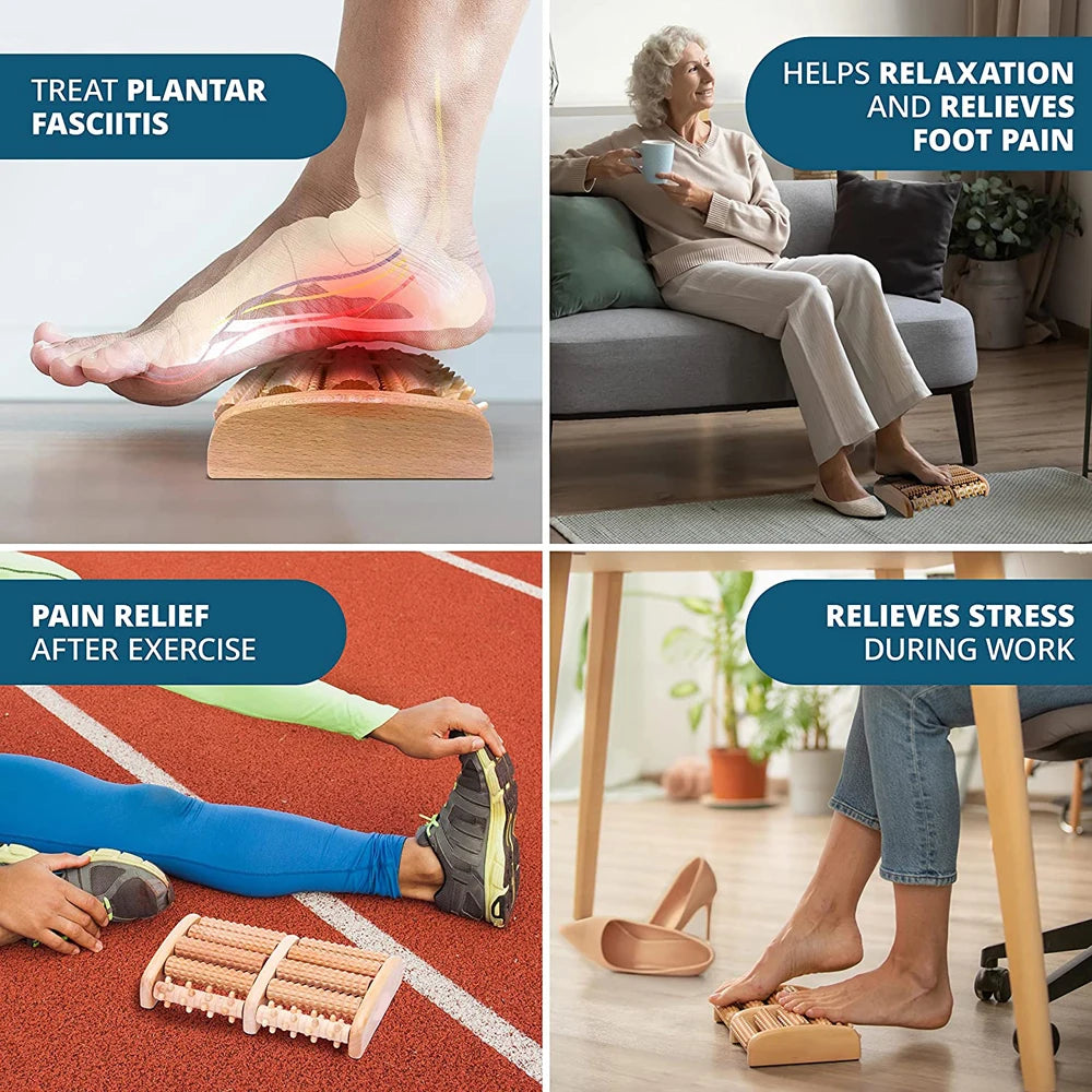 Wooden Foot Roller Massager | Plantar Fasciitis, Heel Spur & Arch Pain Relief