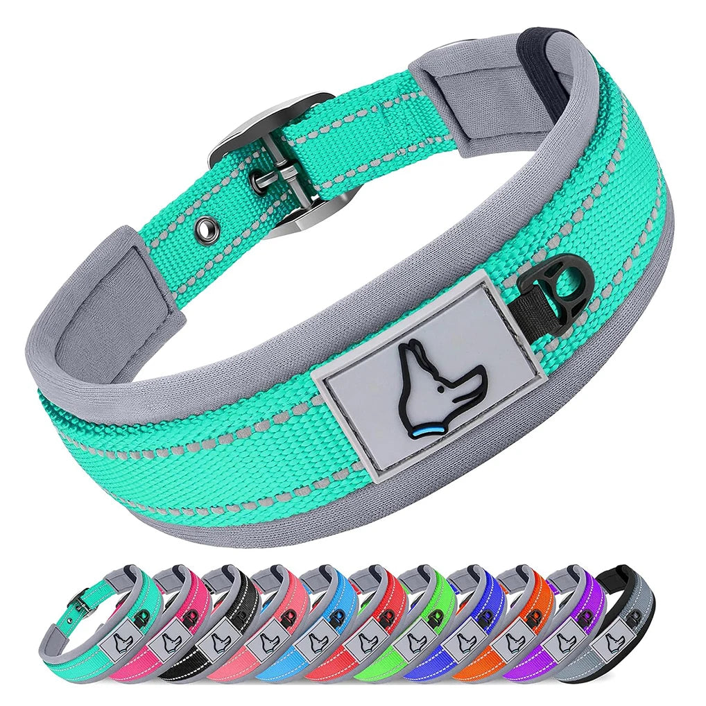 Reflective Dog Collars: Reflective, Adjustable, Heavy Duty Nylon Neoprene, Wide Padded Dog Collars for Small, Medium, Large Dogs / Rungear
