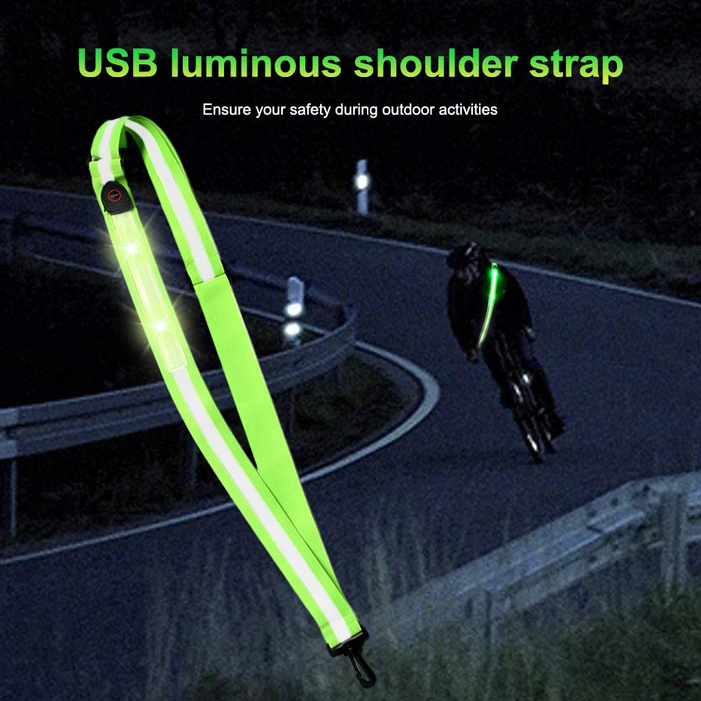 USB Rechargeable LED Reflective Running Strap – High Visibility Crossbody Safety Light