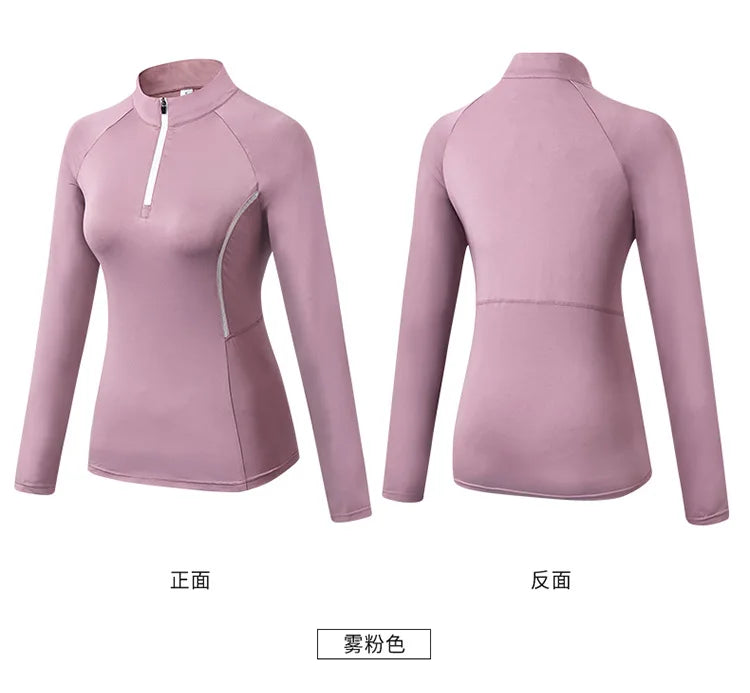Women's Quarter-Zip Long Sleeve Athletic Top – High-Elastic, Compression Fit | Running, Yoga & Training | S–XXL