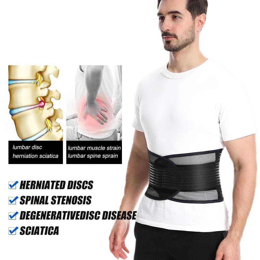 Lumbar Back Brace Support Belt | Breathable Anti-Skid with 5 Stays | Heating & Ventilate