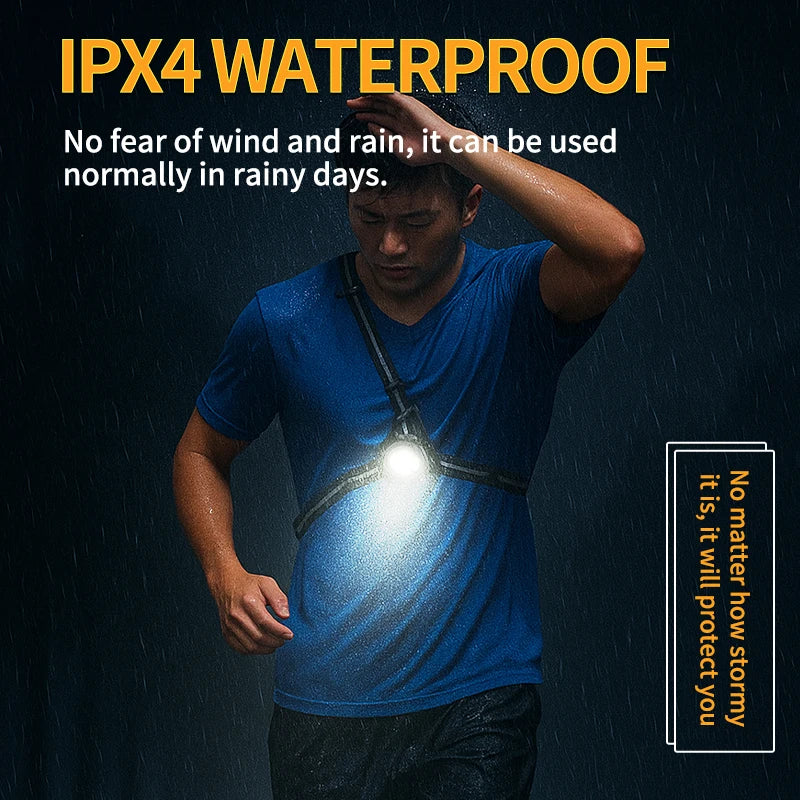 Waterproof Safety Night Running Lamp Chest Lamp with 90° Adjustable Beam Angle and Reflective Straps