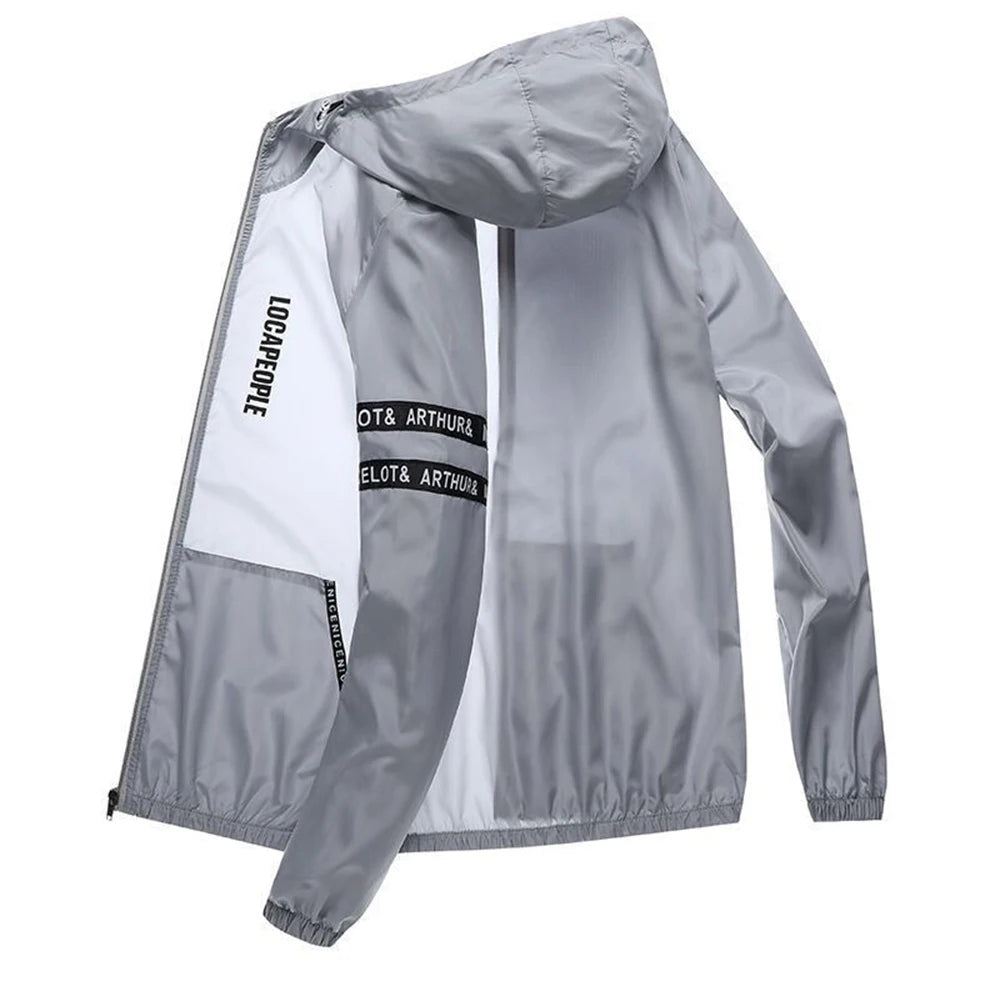 Men's Lightweight Windbreaker Hoodie – UV Protection, Quick-Dry, Full Zip
