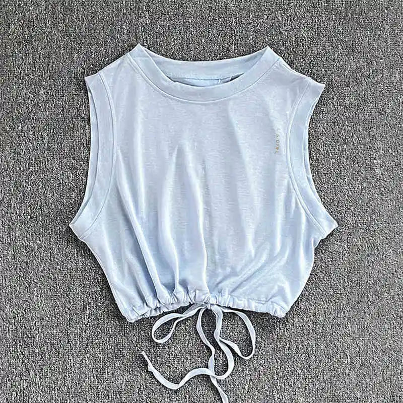 Women's Drawstring Crop Sports Top | Breathable Sleeveless Fitness Vest