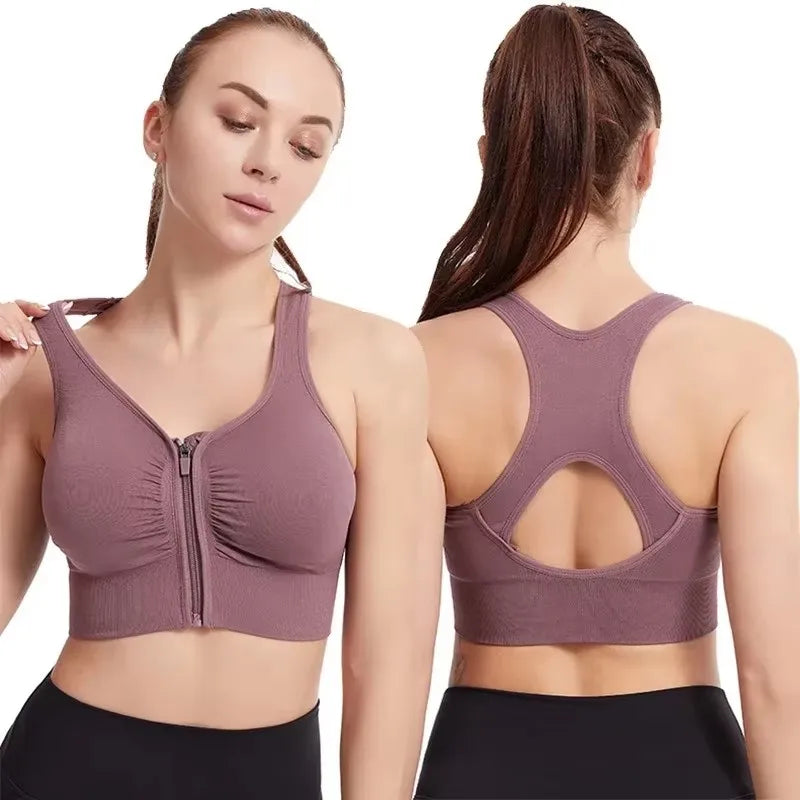 Women's Sports Bra With Front Zipper Design