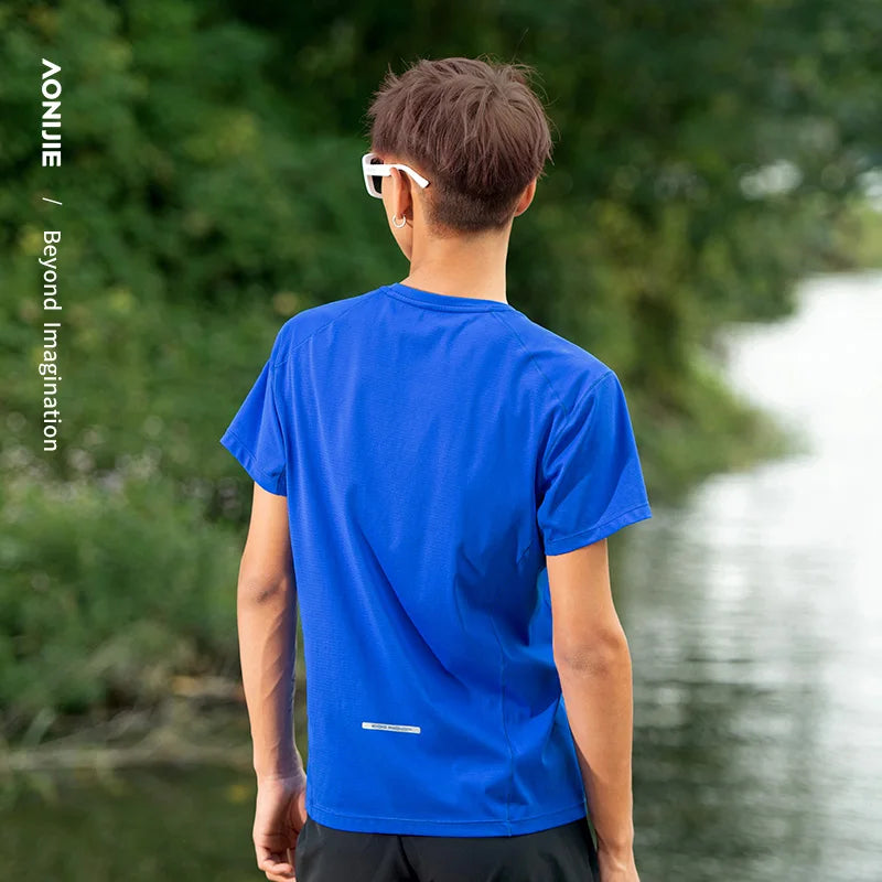 AONIJIE Men's Marathon Running T-Shirt – Quick-Dry Breathable Short Sleeve for Racing, Training & Daily Commute