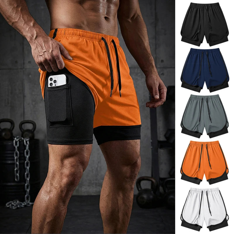 Men's Quick-Dry Apparel: Quick Dry, Stretchy 2 in 1 Running Workout Performance Activewear Shorts with Phone Pocket, Towel Loop / Rungear