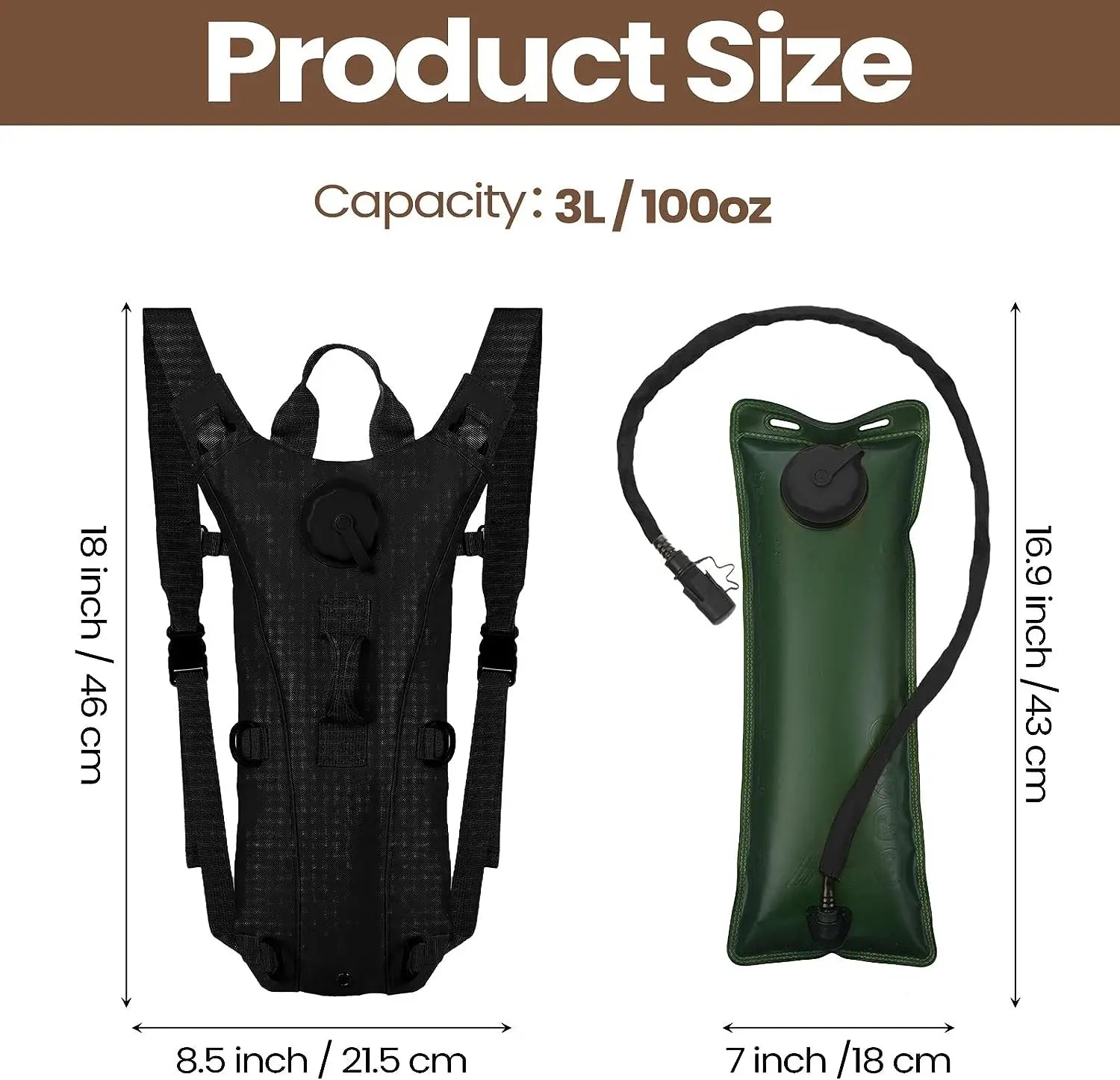 Hydration Pack Gear: Waterproof, Nylon Water Bag with 3L Bladder for Hiking, Cycling, Climbing, Running / Rungear