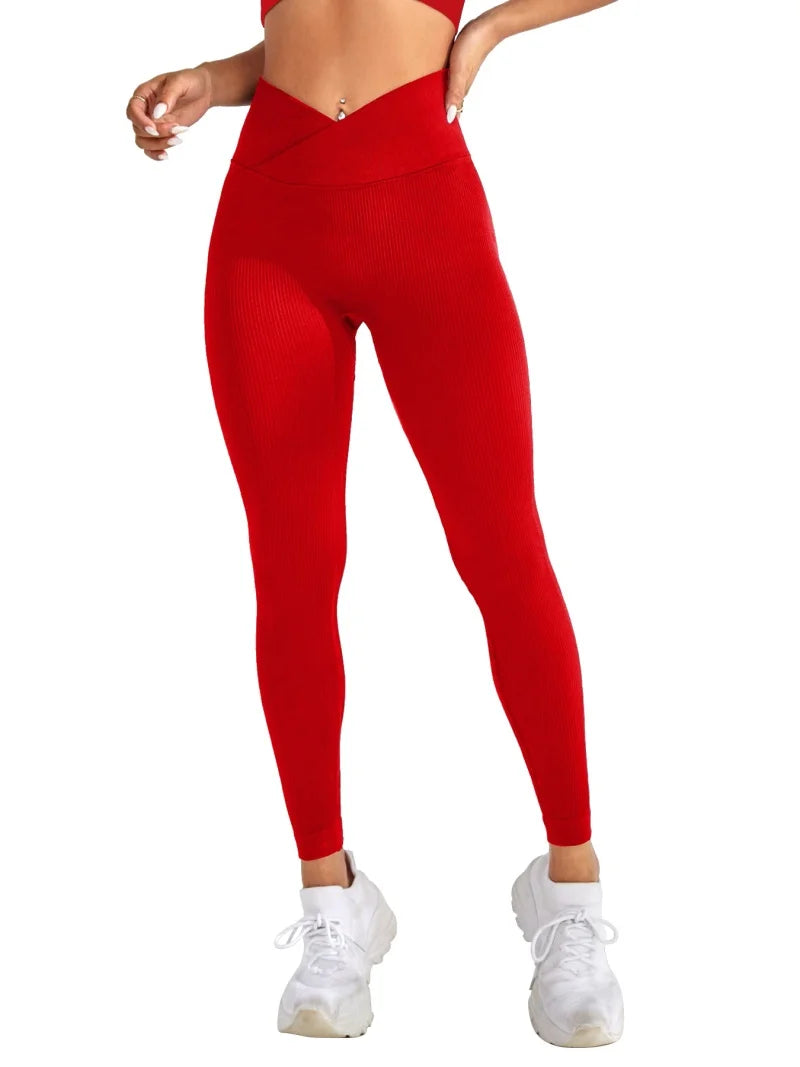 Women's Compression Apparel: Sports Seamless Pant Leggings, High V-Waist Elastic Fitness Pants With Raised Hips / Rungear