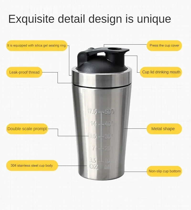 Stainless Steel Protein Shaker Bottle – 304 Steel, Leak-Proof Flip Lid | 500ml & 740ml
