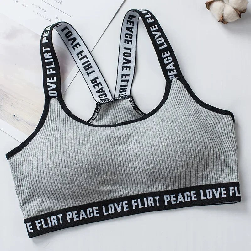 Women's Letter Print Sports Bra | Seamless Push-Up for Gym, Yoga & Running