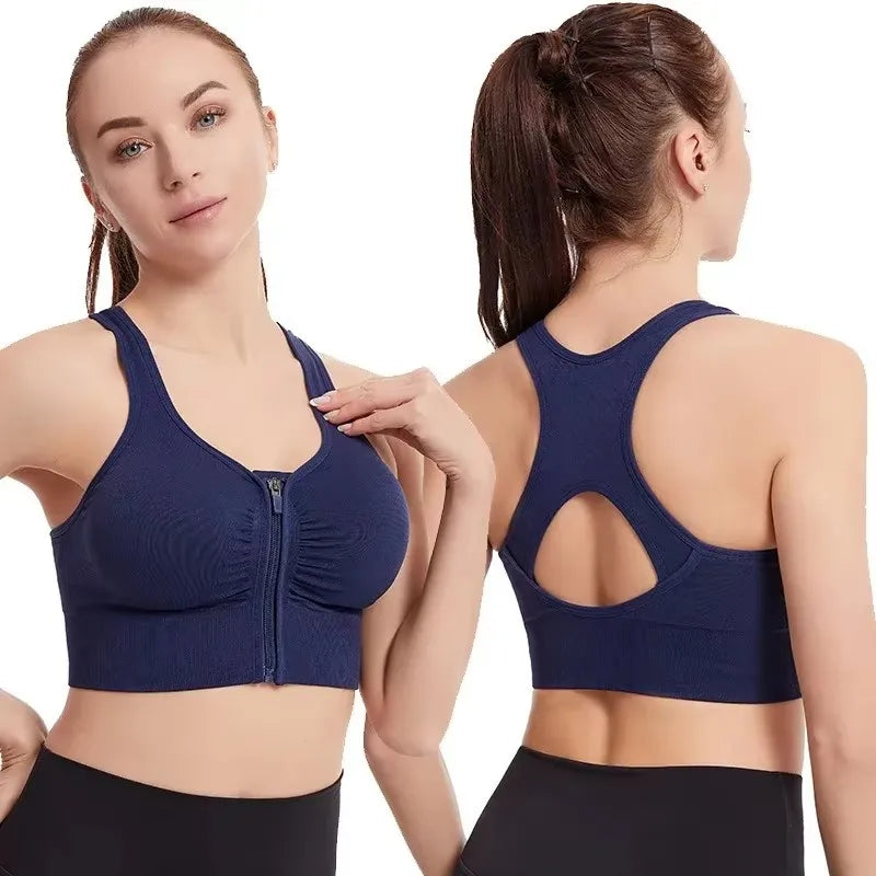 Women's Sports Bra With Front Zipper Design