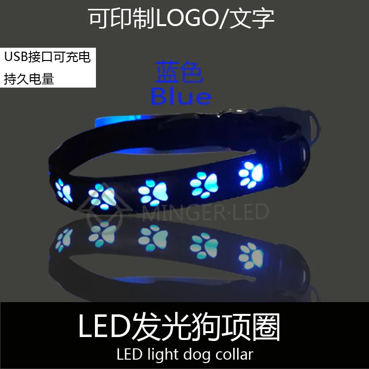 Reflective LED Paw Print Dog Collar | Breakaway Safety Nylon Collar for Night Walking