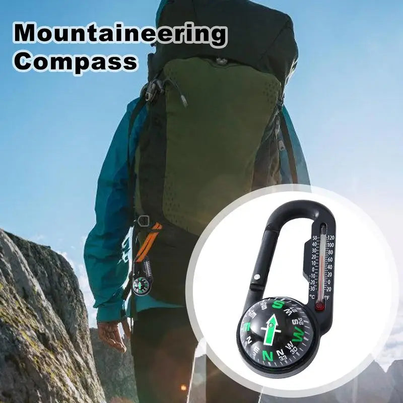 Trail Gear Accessories: Compass Hiking Outdoor Buckle Mini Compass Carabiner Keychain With Thermometer / Rungear