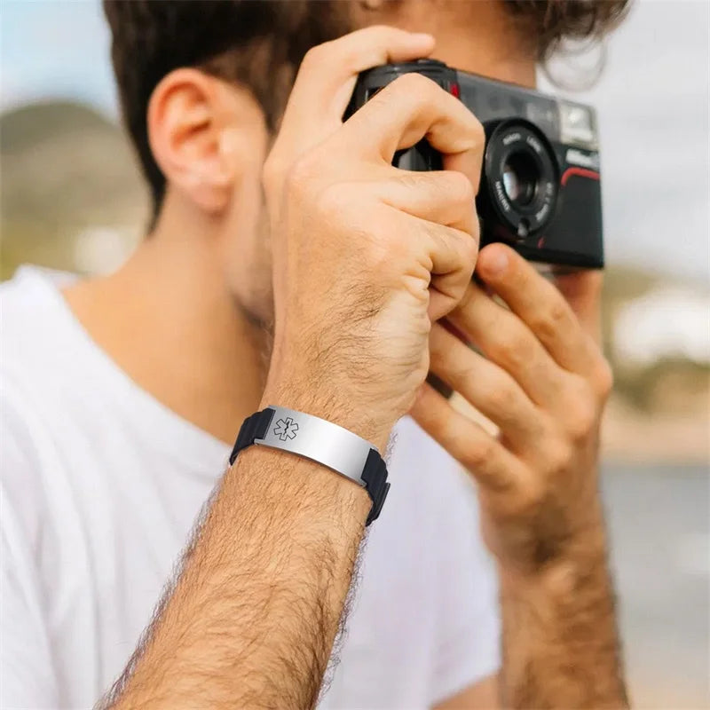 Unisex Custom Silicone Personalized Medical Emergency ID Bracelet