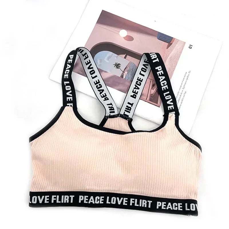 Women's Letter Print Sports Bra | Seamless Push-Up for Gym, Yoga & Running