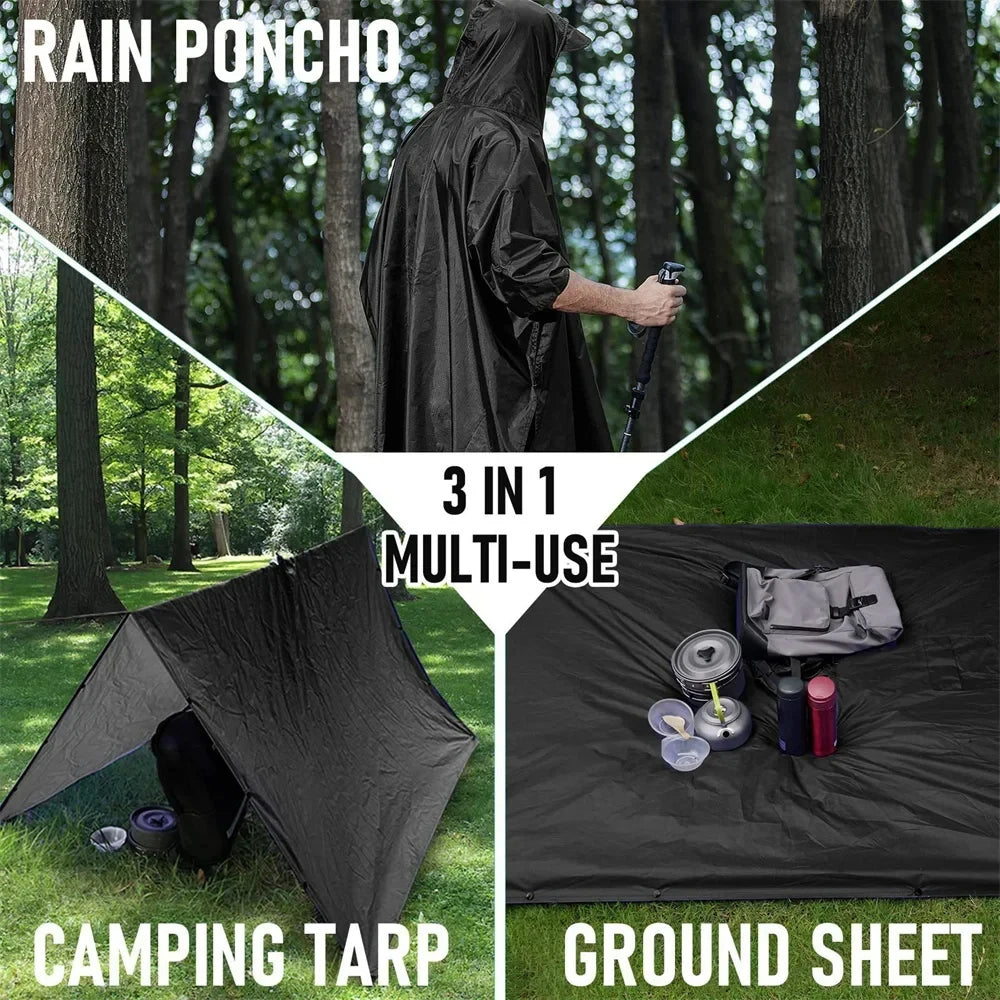 3-in-1 Waterproof Rain Poncho with Sleeves | Running, Hiking & Outdoor