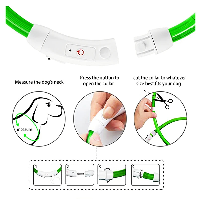 Pet Safety Gear: USB, Adjustable LED Rechargeable Safety Collar For Large Small Dogs / Rungear