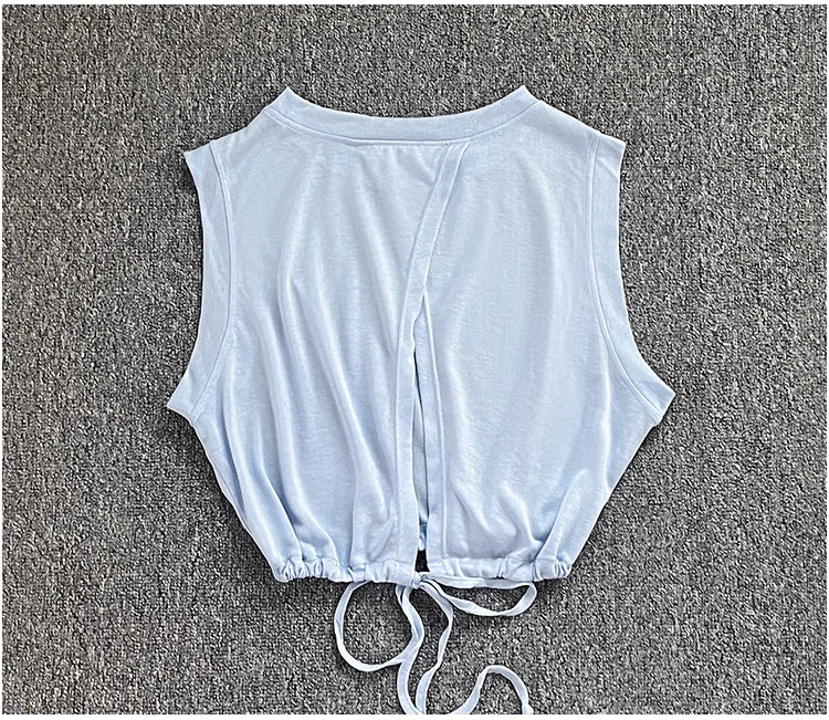 Women's Drawstring Crop Sports Top | Breathable Sleeveless Fitness Vest